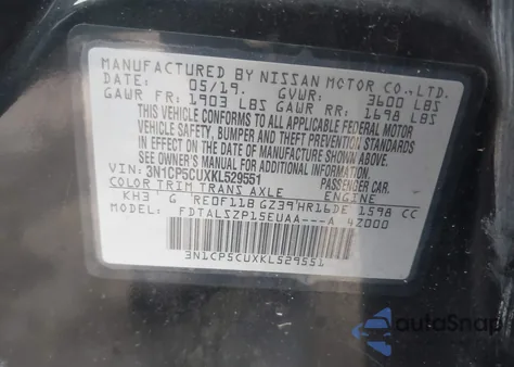 2019 Nissan Kicks Sv из США, поврежденный, VIN 3N1CP5CUXKL529551